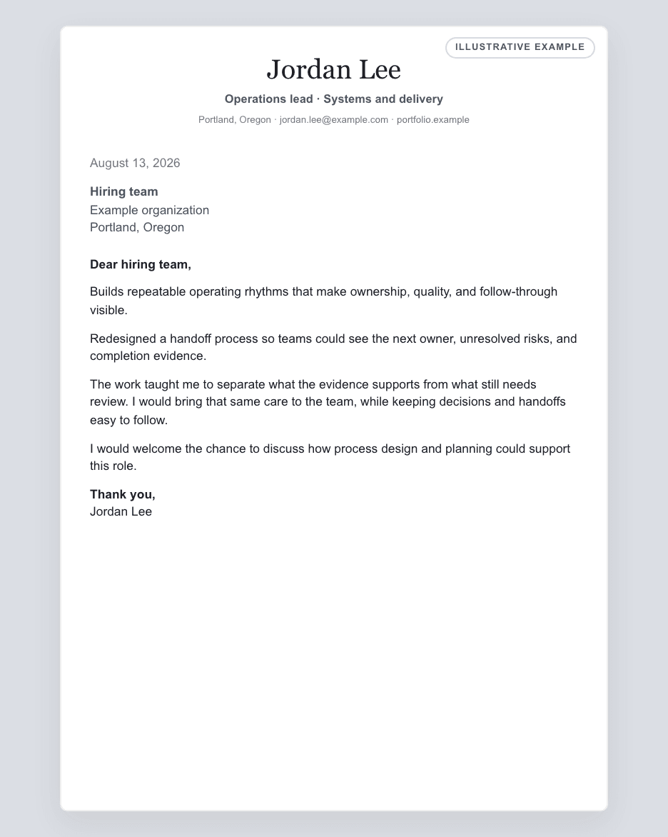 Brief illustrative cover letter