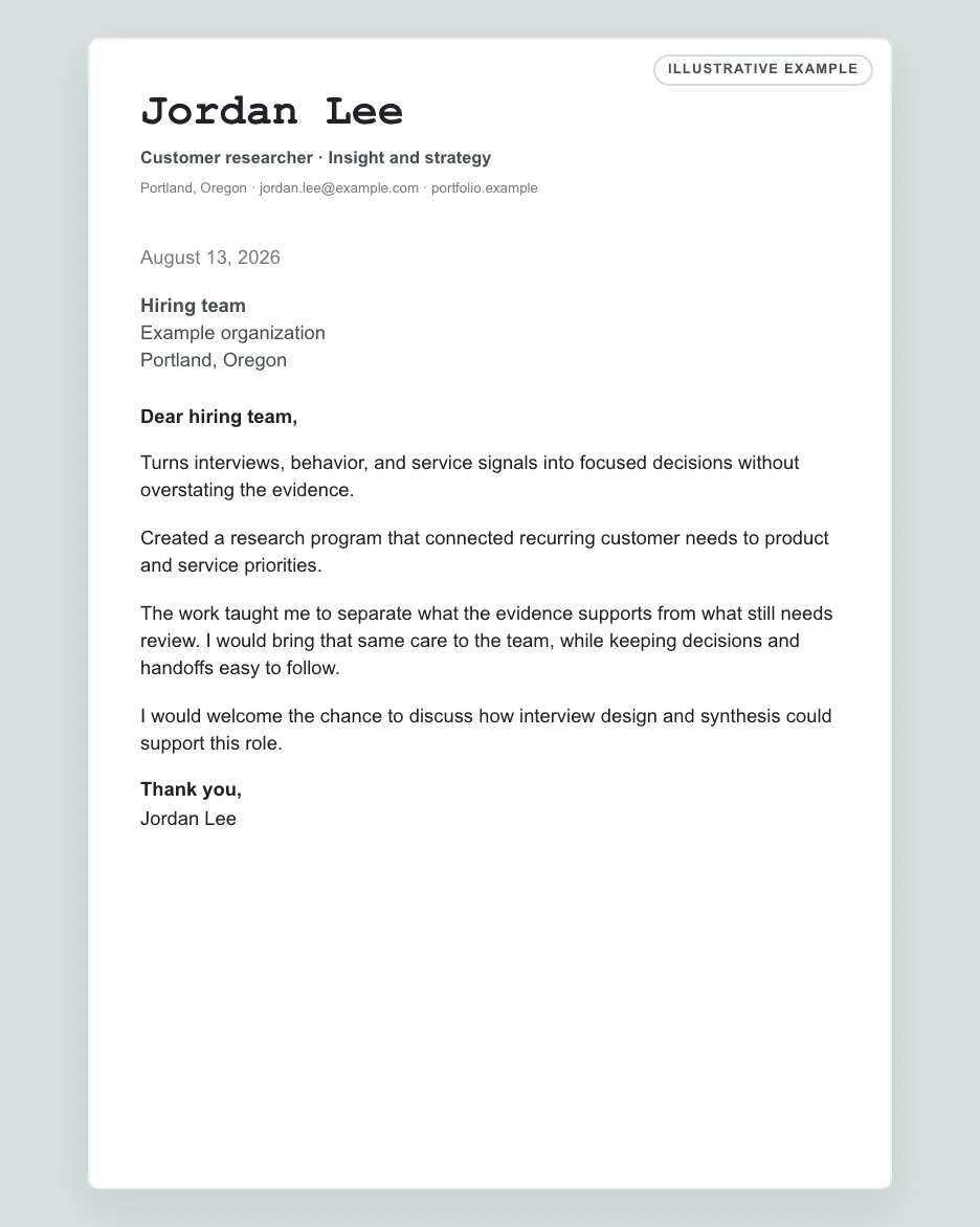 Case note illustrative cover letter