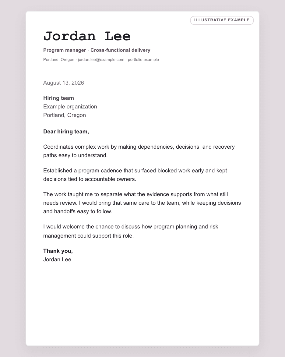 Conversation illustrative cover letter