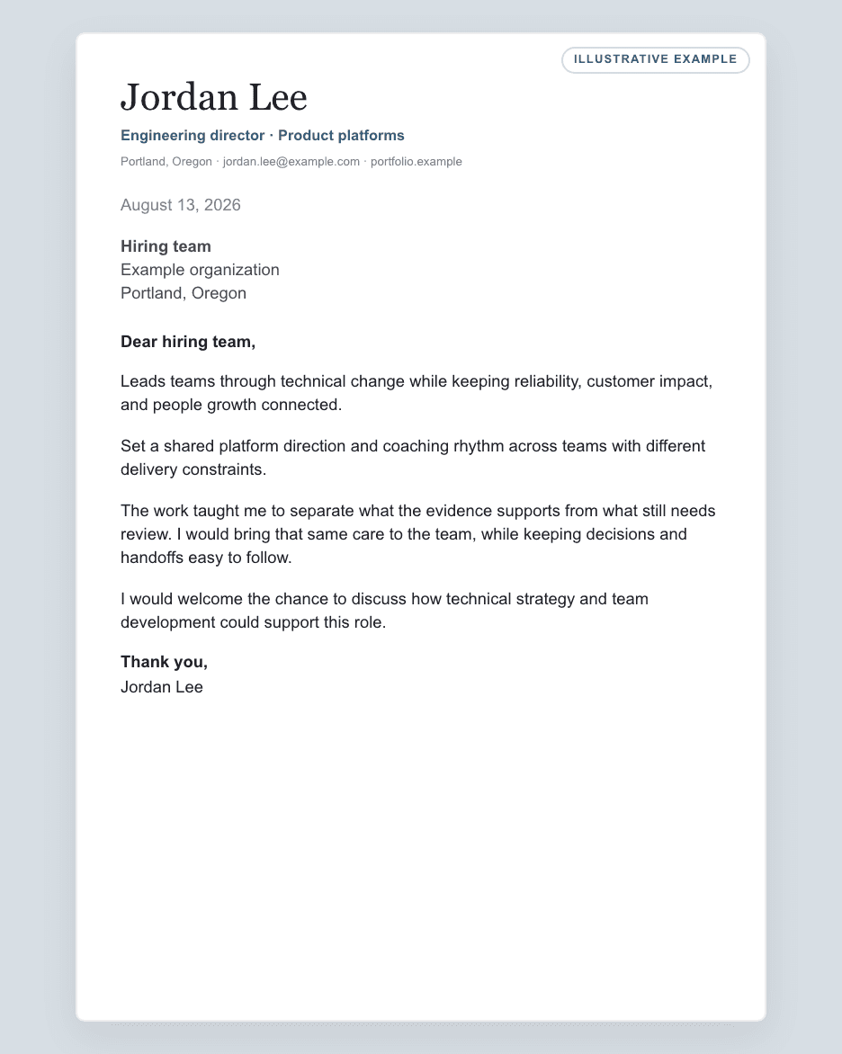 Leadership note illustrative cover letter