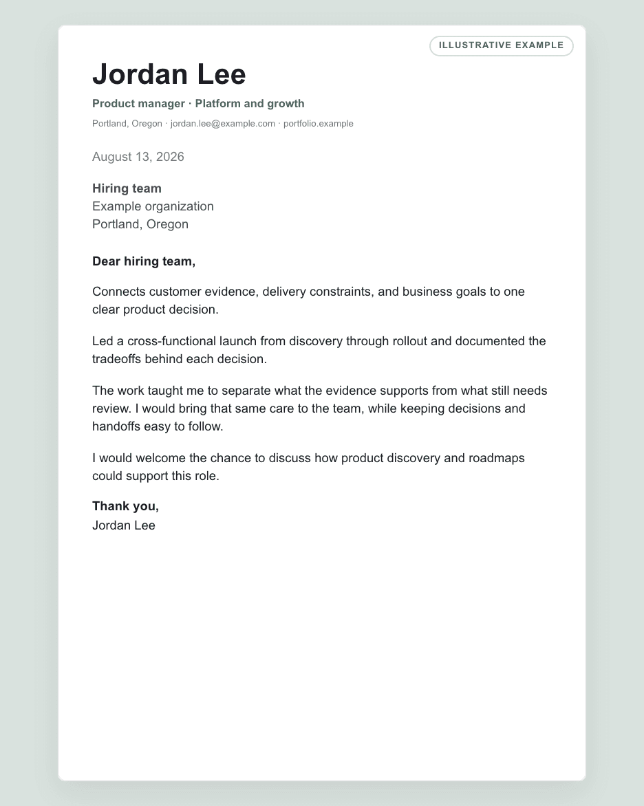 Opening line illustrative cover letter
