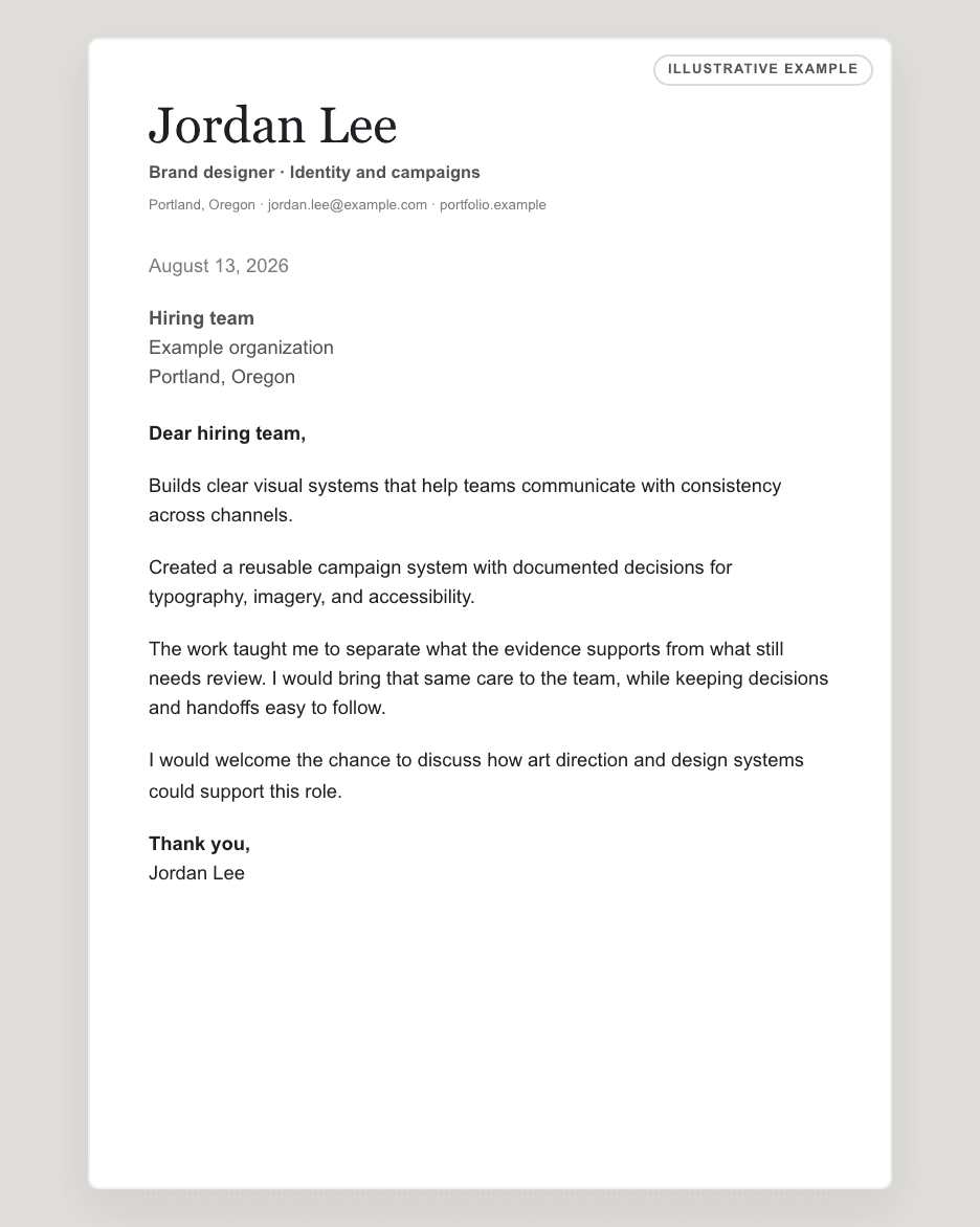 Portfolio illustrative cover letter