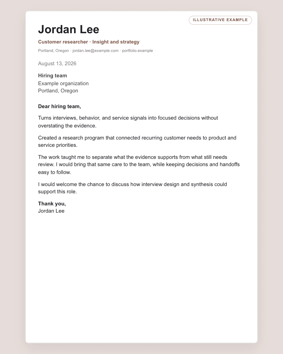 Referral illustrative cover letter