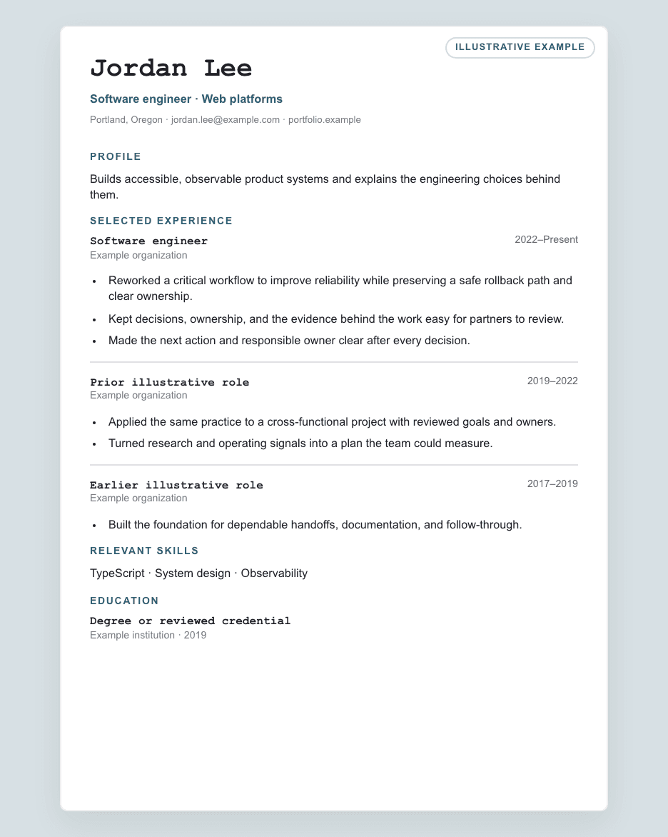 Coordinate illustrative résumé